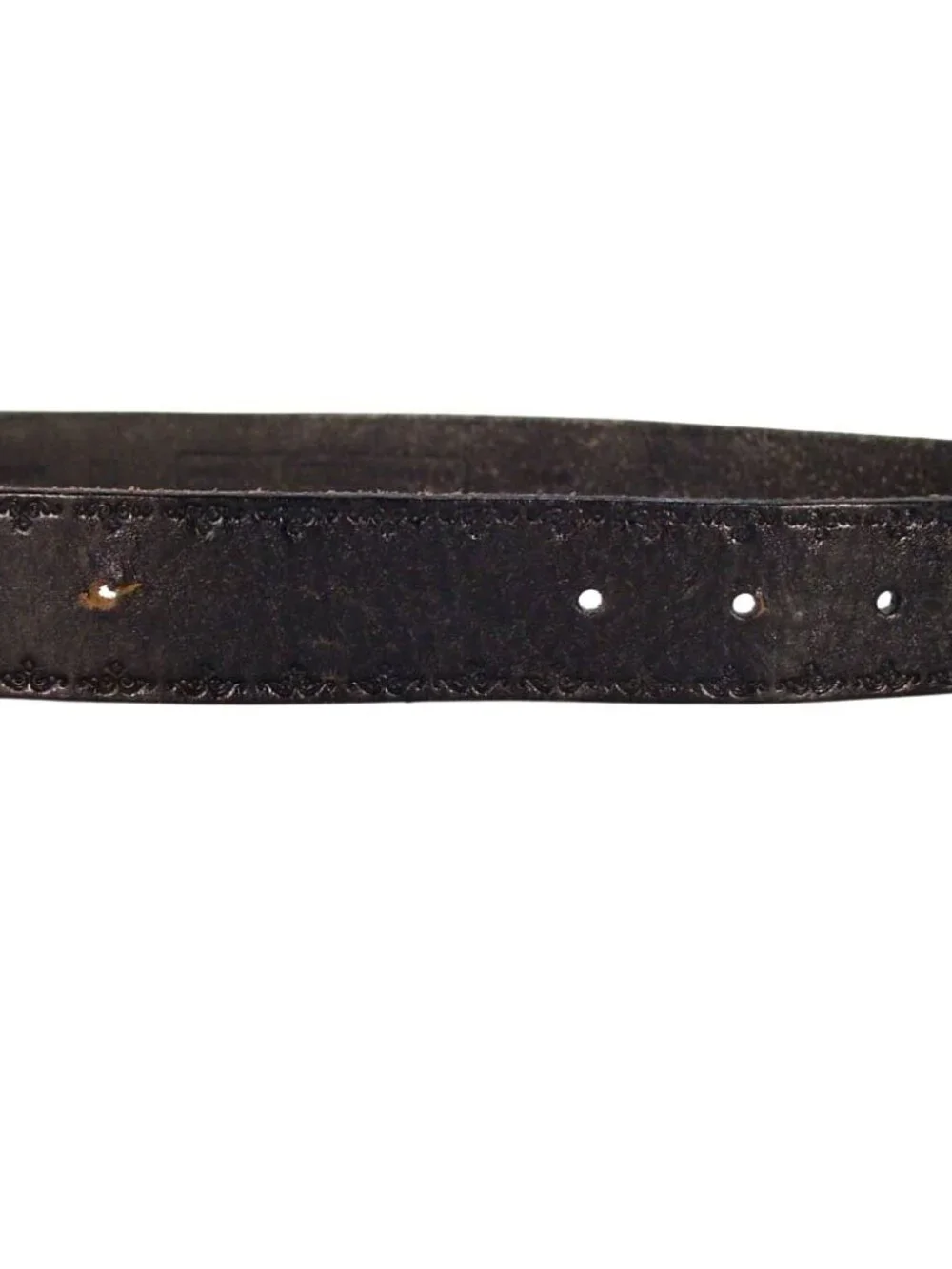 FOSSIL Tooled Leather Belt Black/Gunmetal/Smoky Crystal Buckle Women's M - Picture 6 of 7